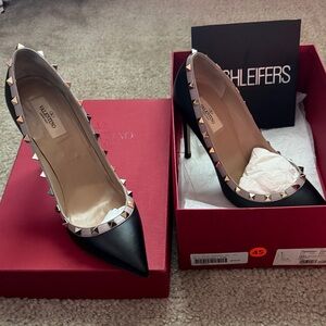 Valentino Black and Gold Studded Heels Women 10.5